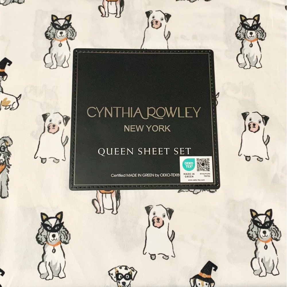 Cynthia Rowley Dalmatian Dachshund Halloween Puppy Dog Sheet Set - QUEEN NEW